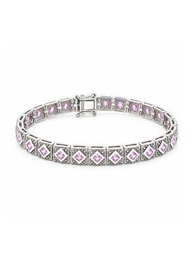 Created Pink Sapphire Bracelet Solid .925 Sterling Silver